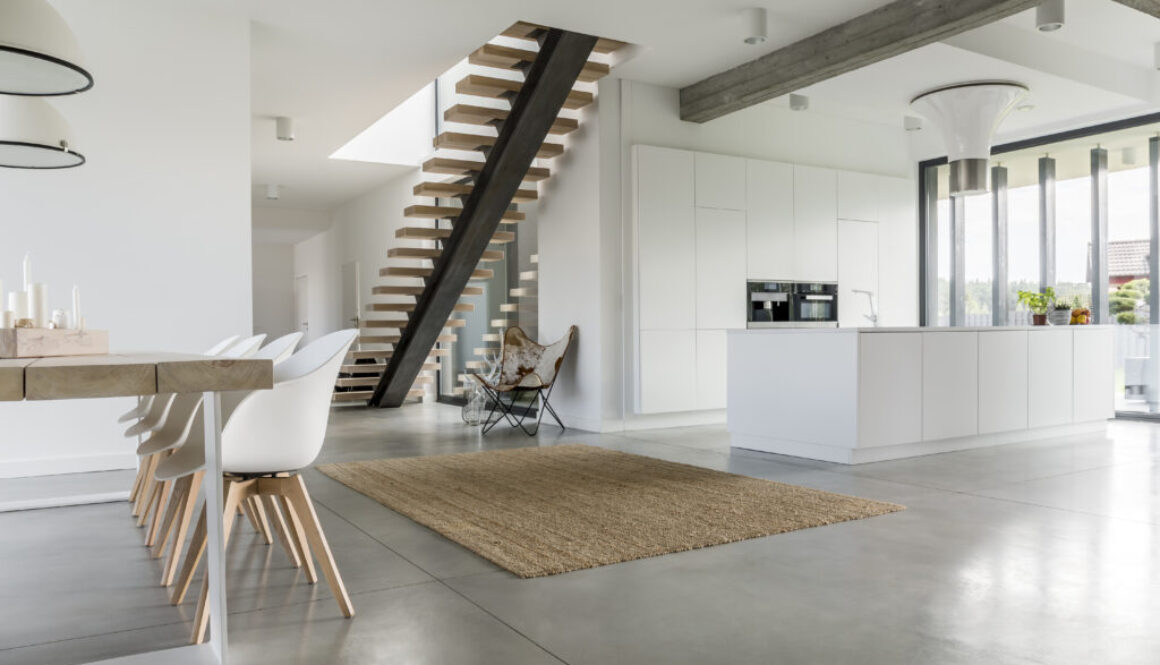 Open floor apartment with staircase